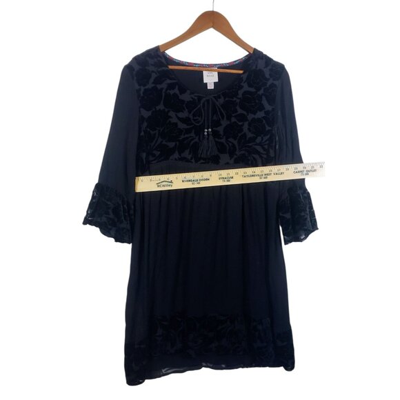 Knox Rose Women XL Black Embroidered Midi Dress Long Sleeve Gothic Dark Academia - Picture 8 of 9